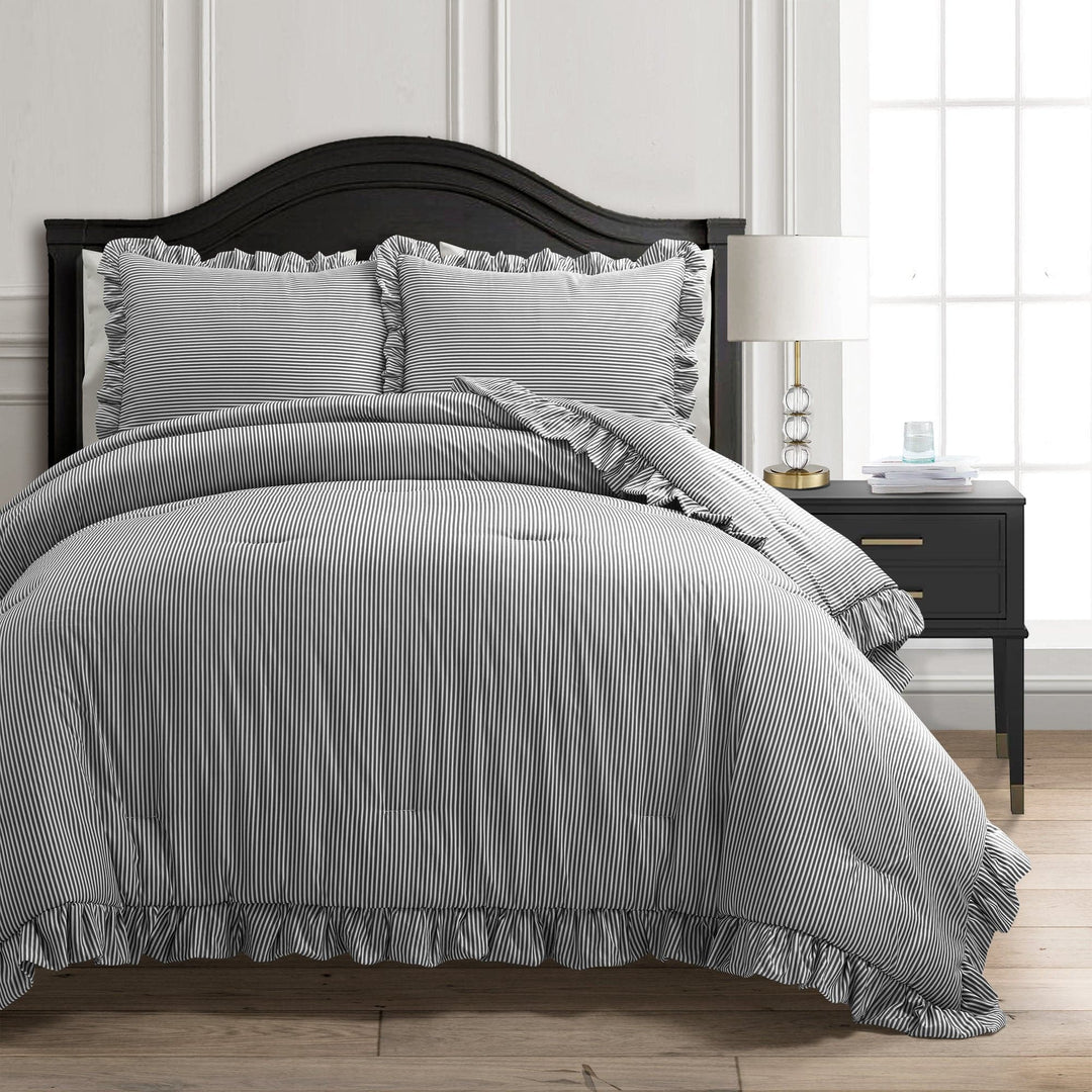Reyna Stripe Ruffle Soft Reversible Oversized 3 Piece Comforter Set, Lush  Decor
