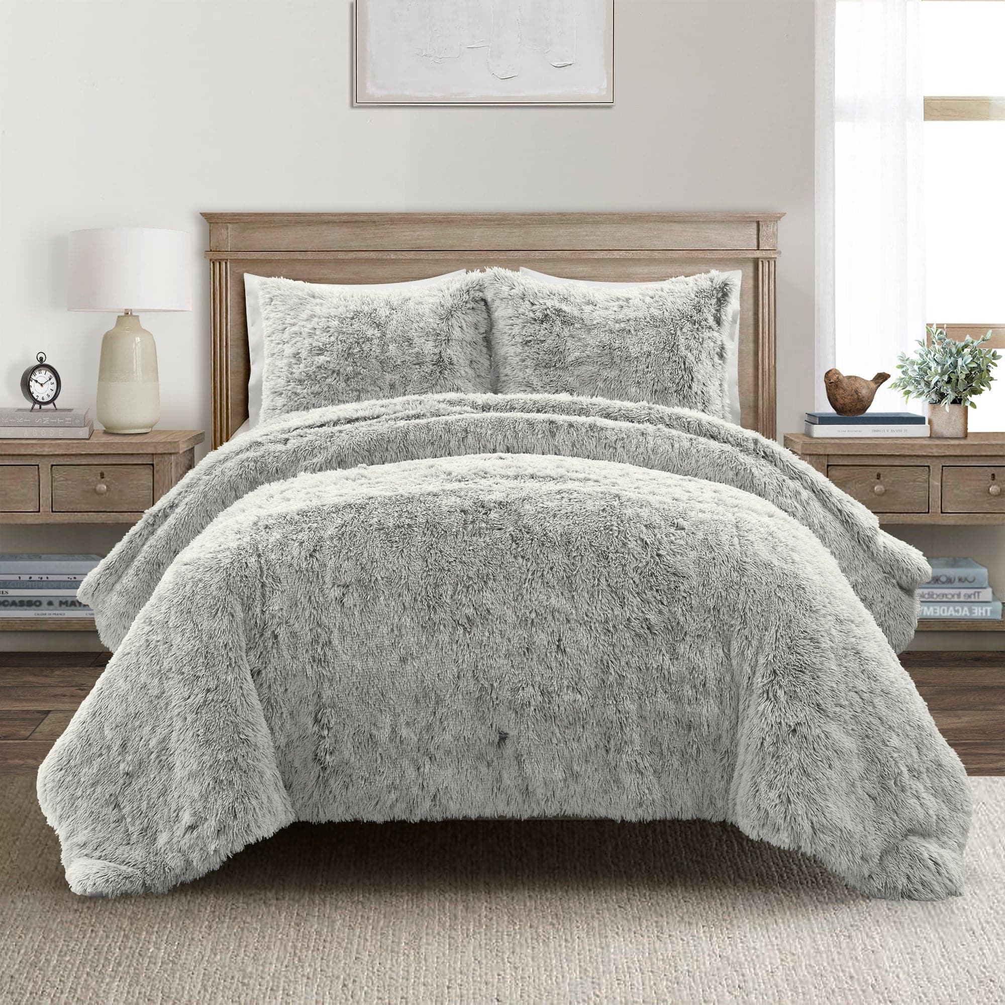 Emma Cozy Ultra Soft Two Tone Faux Fur Comforter Set, Lush Decor