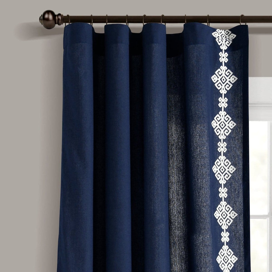 Luxury Modern Geo Linen Like Embroidery Border Window Curtain Panel ...