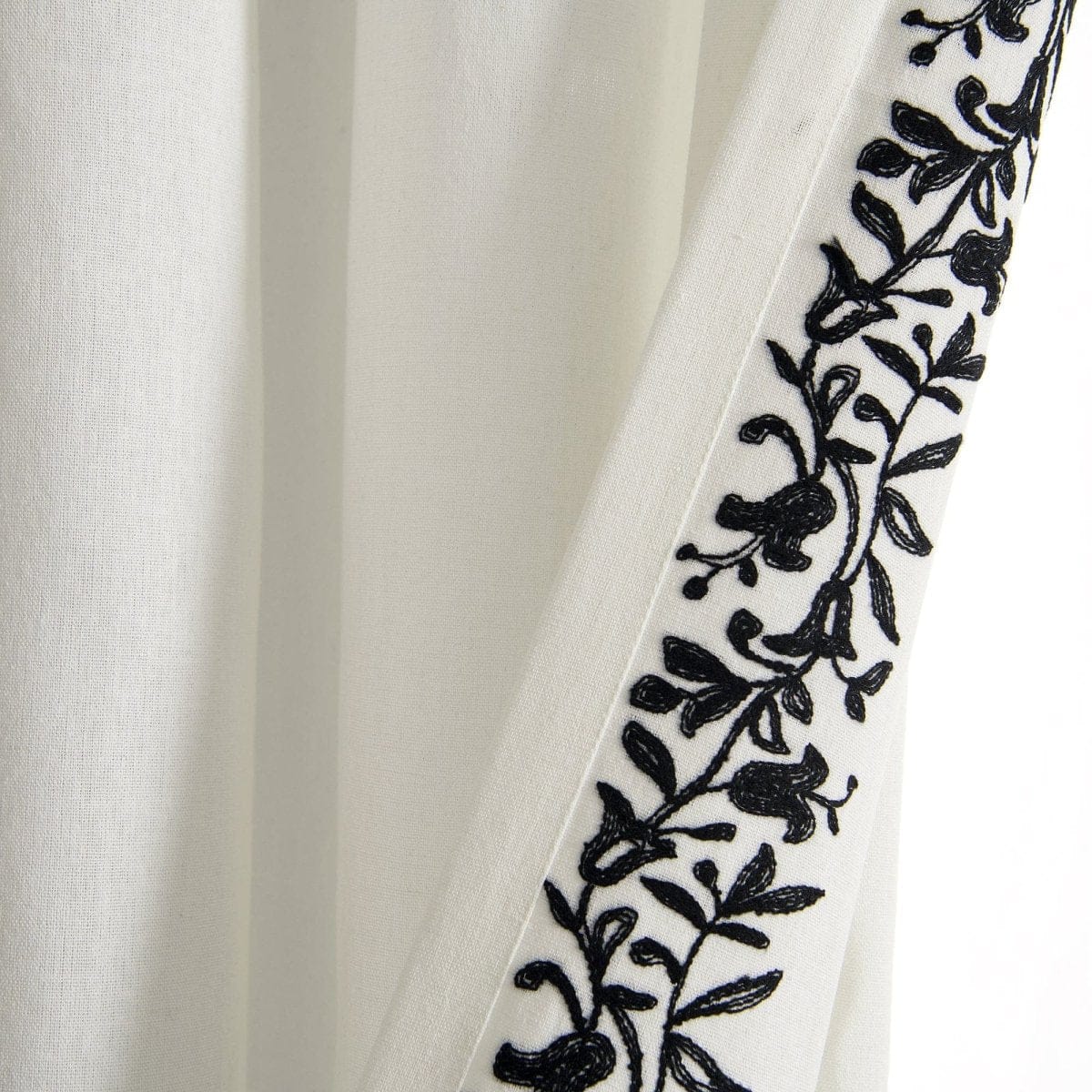 Luxury Modern Flower Faux Linen Embroidery Border Window Curtain Panel ...