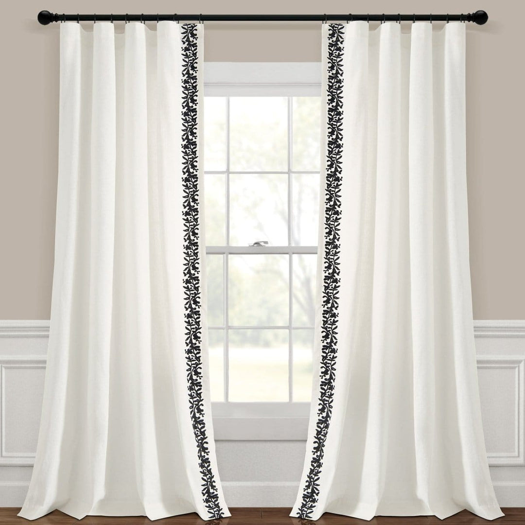 Luxury Modern Flower Faux Linen Embroidery Border Window Curtain Panel ...