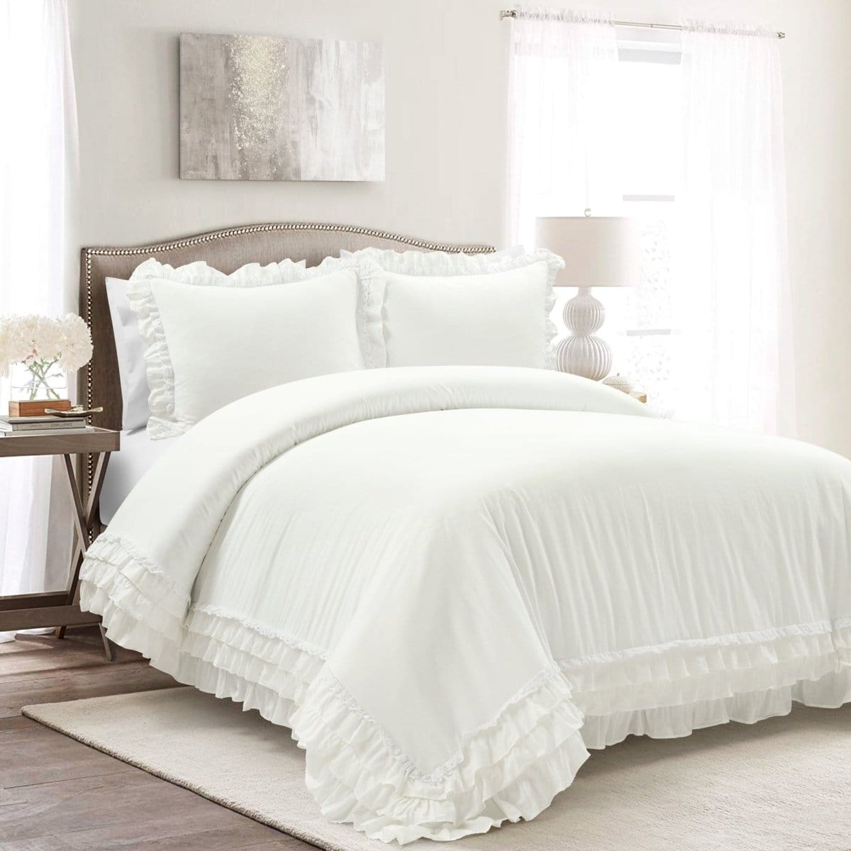 Lace Bed Ruffle Ella Ruffle Lace 100% Cotton Duvet Cover 3 Piece Set | Lush Decor | www ...
