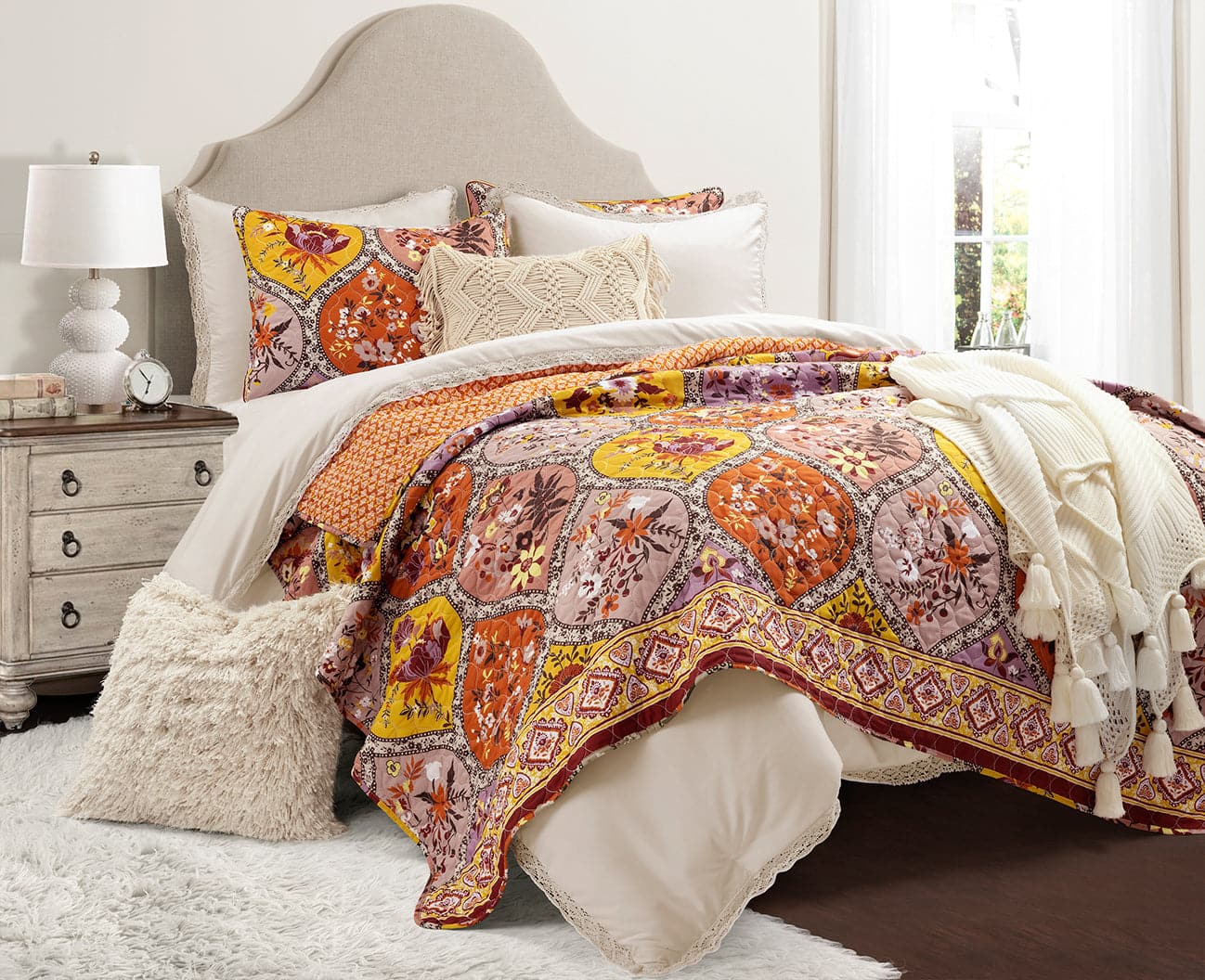 Bedding Bundle: Bohemian Flower Quilt Set + Rosalie Comforter Set