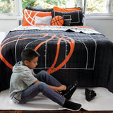 Bedding Bundle: Basketball Game Quilt Set + Soft Stripe Coverlet Set
