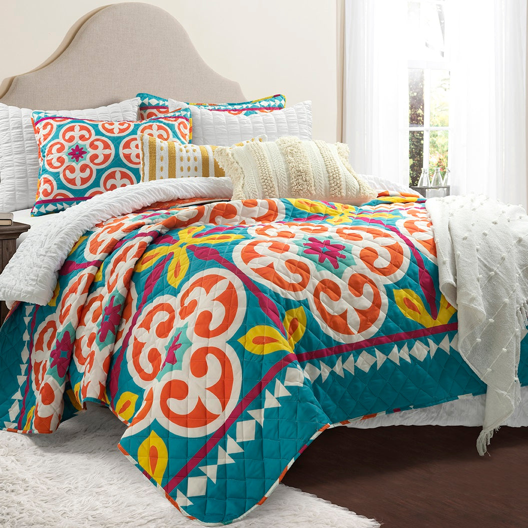 Bedding Bundle: Boho Floral Quilt Set + Crinkle Textured Dobby Comforter Set