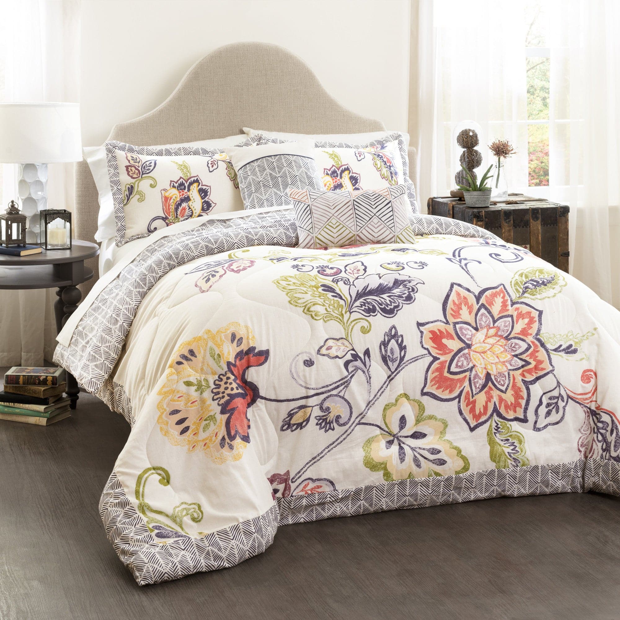 Lush Decor Floral Watercolor 7-Piece Comforter Set, Blue, King