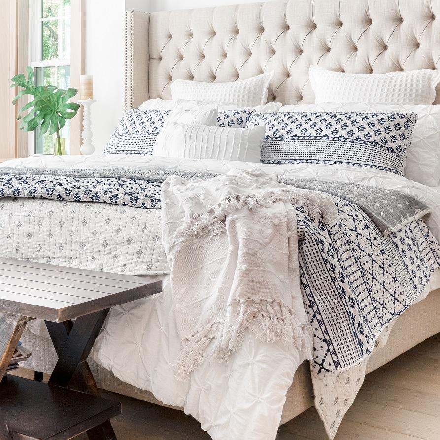 Bedding Bundle: Monique Stripe Quilt + Ravello Pintuck Comforter - Full/Queen