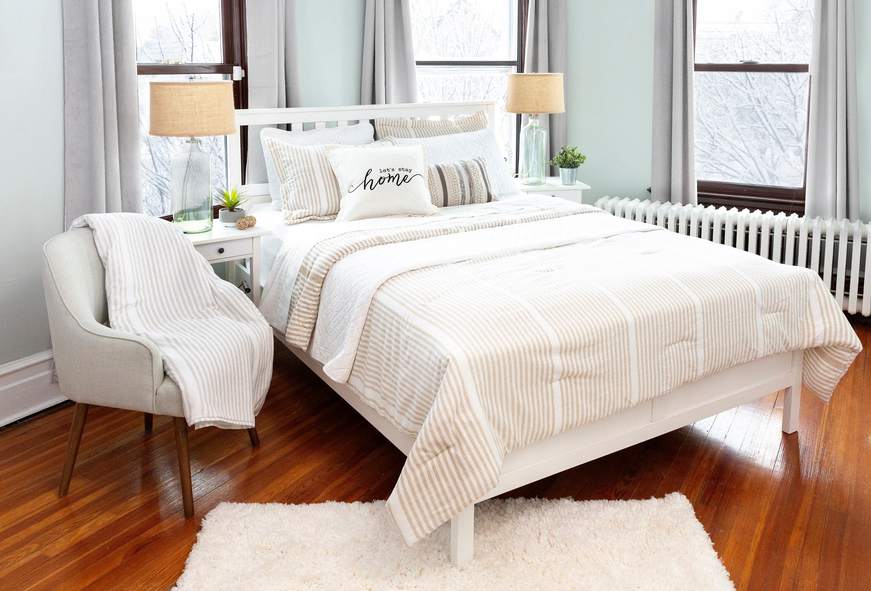 Bedding Bundle: Drew Stripe Silver-Infused Comforter Set + Ava Diamond Quilt Set