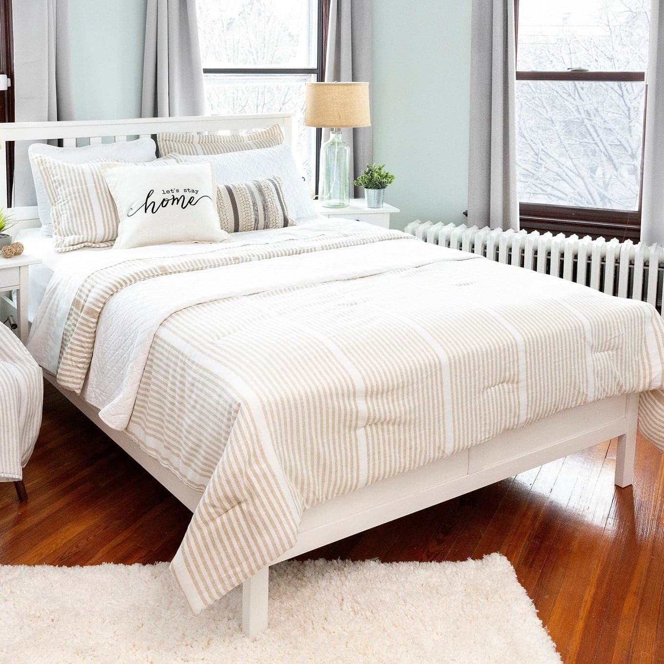 Bedding Bundle: Drew Stripe Silver-Infused Comforter Set + Ava Diamond Quilt Set