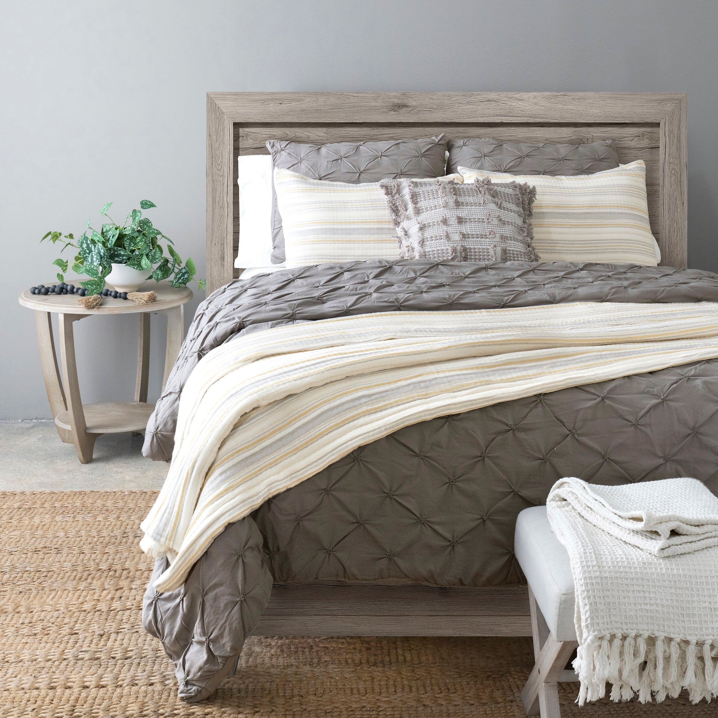 Bedding Bundle:  Solange Stripe Quilt/Coverlet Set + Ravello Pintuck Comforter Set