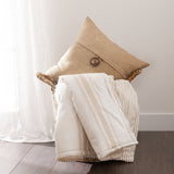 Linen Texture Button Pillow + Farmhouse Stripe Throw Bundle